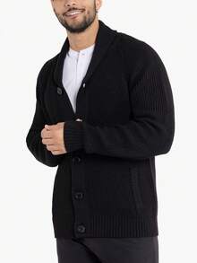 Men's Shawl Collar Cardigan - màu đen - Xem 4