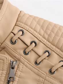 New Spring/Autumn Women's Short Slim Fit Lightweight Jacket, Women's Motorcycle Jacket, Women's Faux Leather Jacket 6638 Fall - Apricot - View 6