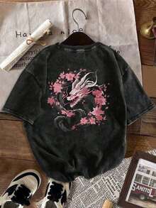 YUNCHIC - Áo thun nam kiểu vintage, họa tiết rồng Trung Quốc độc đáo, dáng rộng thoải mái, nhẹ và thoáng khí, phù hợp cho các hoạt động ngoài trời mùa hè và mặc hàng ngày. - màu đen - Xem 2