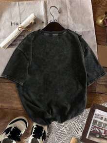 YUNCHIC - Áo thun nam kiểu vintage giặt mài, thiết kế đồ họa sáng tạo, dáng rộng thoải mái, nhẹ và thoáng khí, phù hợp cho các hoạt động ngoài trời mùa hè và mặc hàng ngày. - màu đen - Xem 4