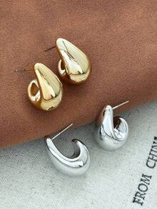 2 Pairs Elegant Teardrop Earrings, Suitable For Women's Daily Wear, Dating, Party And Everyday Matching - Gold/Silver 2-pair Set - View 6