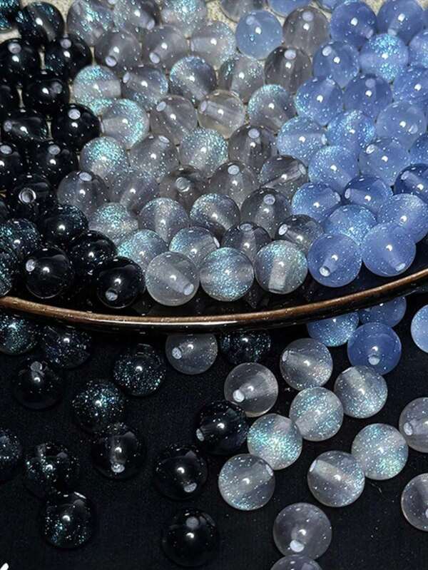 50pcs Dreamy Spring/Summer Galaxy Glitter Round Resin Beads, DIY Bracelet Jewelry Making Supplies