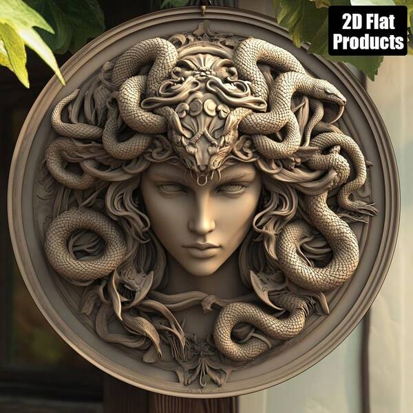 1pc 2D Flat, Round Sign Wall Art, Customized Retro Medusa Theme Metal Sign, Bar Kitchen Cafe Sign, For Home Room Living Room Office Decor, Party Decor, Perfect Gift For Friends, Random Hole Position