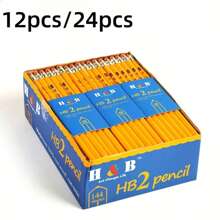 HB Hexagon Wooden Pencils With Red Color Eraser, 12pcs/24pcs/ Pencils With Eraser Head, HB Pencils For Writing, Drawing And Sketching, Yellow Wooden Pencils For Office, School School Supplies,Back To School