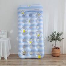 1 件 PVC 雏菊图案粉色和蓝色条纹充气泳池浮床、泳池/沙滩浮垫、沙滩必需品、沙滩配件