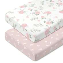 2pcs Pink Flower Fitted Baby Crib Sheet Set, Breathable Soft Infant Mattress Cover - Multicolor - View 3