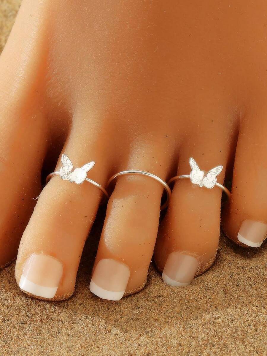 3 件套简约蝴蝶趾环套装，适合女士春夏度假海滩脚部珠宝礼物