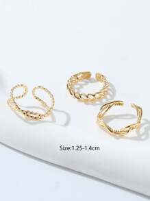 3pcs/Set Gold-Color Metal Wire Wrapped Geometric Hollow Toe Rings, Suitable For Summer Vacation & Everyday Wear