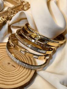 1 chiếc vòng tay sang trọng bằng thép không gỉ mạ vàng 18K chống nước dành cho nữ, thích hợp để đeo hàng ngày, đi nghỉ ở bãi biển, làm quà tặng - vòng đeo tay - Xem 6