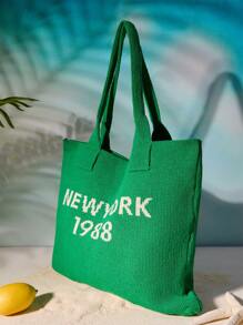 Tropiscape Bolsa de malla tejida con diseño de letra, bolsa de hombro estilo Y2K grunge de gran capacidad, bolsa de compras ligera, bolsa de ganchillo con diseño de letra gráfica perfecta para oficina, universidad, trabajo, negocios, trayecto y playa, para adolescentes, mujeres y trabajadores de cuello blanco