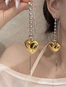 2 件心形串珠锆石流苏耳环，轻盈奢华的金属合金，多色时尚耳钉，适合约会、派对、舞会、活动和日常佩戴 - 彩色 - 查看 7