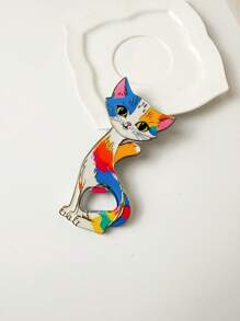 1pc Charming Cat Shaped Colorful Y2K Style Embossed Gold Foil 2-In-1 Fridge Magnet Bottle Opener, Suitable For Home Decor, Daily Use And Holiday Gift