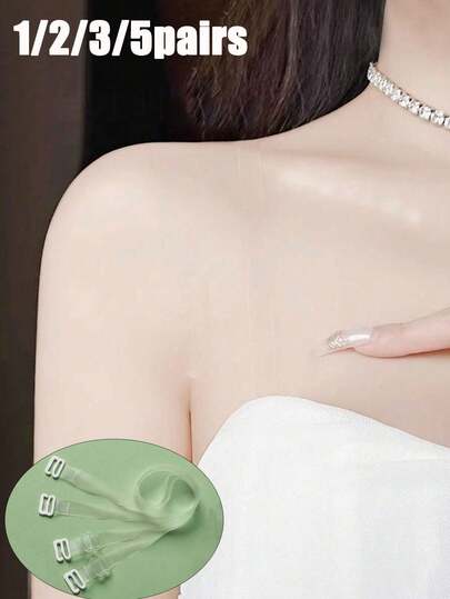 5 Pairs Transparent Invisible Bra Straps, Non-Slip Sexy Strapless Bra Accessories With Metal Hooks, Women Transparent Bra Straps