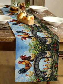 1 件公鸡图案装饰桌旗，农舍风格，包含 1 件桌旗、4 件餐垫、1 件枕套，室内外派对装饰，感恩节装饰，房间装饰，秋季 - 彩色 - 查看 1