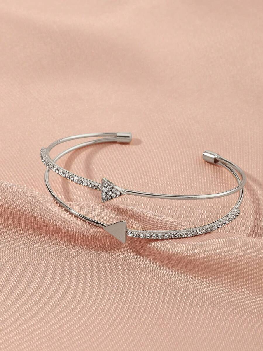 NAIZHU 1pc Adjustable Geometric Triangle Rhinestone Bangle Bracelet - Silver - View 1