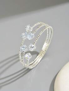 1pc Women's Elegant Gentle Rhinestone Cuff Bracelet, Suitable For Party And Formal Occasions - Silver 1052 - View 2