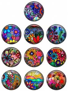 复古四叶草艺术图案 10 件装 混合 12mm/20mm/25mm/30mm 圆形照片玻璃凸面宝石演示平底制作配件