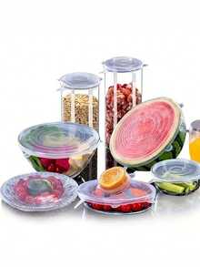 Bộ 6 nắp đậy silicon co giãn, nắp silicon tái sử dụng, nắp silicon bền cho bát đựng thực phẩm, 6 kích cỡ phù hợp với hầu hết các loại hộp đựng, giữ thực phẩm tươi ngon, dùng được trong lò vi sóng - dễ vệ sinh, phụ kiện nhà bếp, thích hợp cho nhiều loại hộp đựng thực phẩm, dùng được cả trong lò vi sóng và tủ lạnh. - Nhiều màu - Xem 10