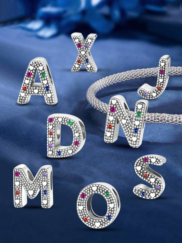 1 Pc Fashionable 925 Sterling Silver A-Z Colored Letters Beaded Charm Bead For Women Fit Bracelets Bangles DIY Jewelry Making Anniversary Gift Fine Ladies Jewellery