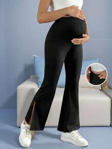 Pregnant Women's Solid Color Split Adjustable Waist Fashion Casual Pants, Sports Bottoms