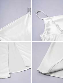 Look Polly Women's Summer Dress, Solid Color Silk Maxi Slip Dress, Wedding Guest Dress, Autumn Dress, Back To School Outfit, All White Party Set, Off-Shoulder Gown, Formal Dance Dress, Elegant Sexy High Slit Maxi Dress, All White Party Set, Christmas Outfit - White - View 12