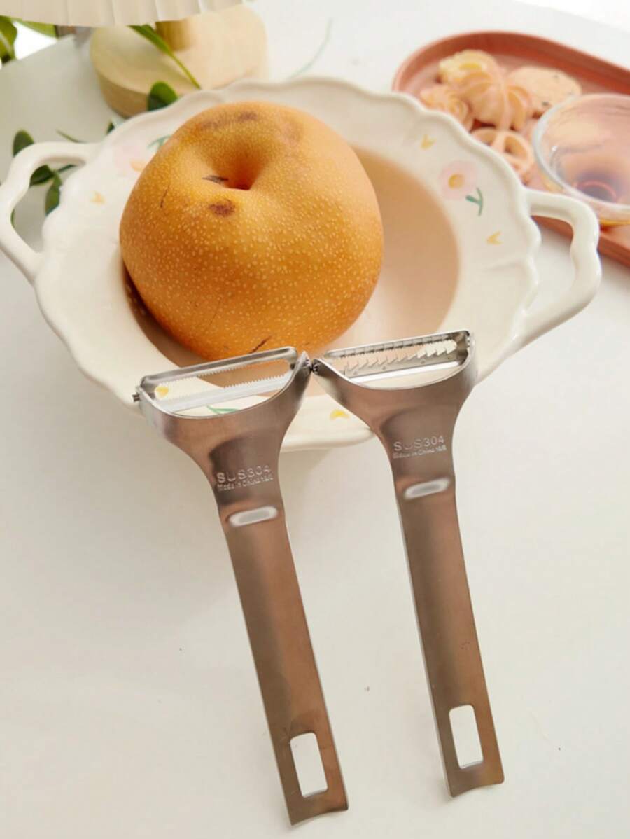 1/2 Peça(s) Descascador de Frutas de Aço Inoxidável, Descascador Doméstico, Descascador de Melão e Frutas, Fatiador Multifuncional, Faca de Frutas para Maçã e Batata