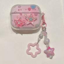 Estuche transparente con estrellas de colores brillantes para auriculares Oppo R3/R2, Estuche protector para auriculares inalámbricos Bluetooth Oppo Air/Air2/Air3, Funda blanda y a prueba de golpes con colgante para Enco Air4Pro/Air2i/3i, diseño creativo femenino