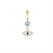 IRONBOX 1Pc Stainless Steel 14G Elegant Evil Eye CZ Navel Ring Hypoallergenic Dangle Belly Button Piercing Jewelry For Women Exquisite Barbell Design With Sparkling Crystals