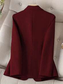 HOMEYEE 翻领长袖复古休闲优雅商务办公室OL上衣外套，秋冬 - 紅色 - 查看 2