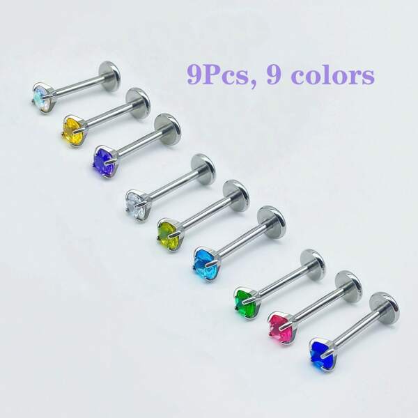 9 piezas de pendientes de acero inoxidable 18G con rosca interna para labios, pantallas para orejas, pendientes espirales para cartílago de la oreja, pendientes para la nariz, joyería perforada, adecuado para uso diario como regalo tanto para hombres como para mujeres