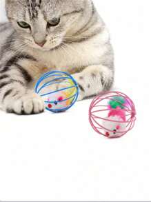 1pc Random Color Colorful Mouse Balls Cat Toy, Cat Teaser Mouse Toy, Feather Cat Toy, Indoor Cat Toy