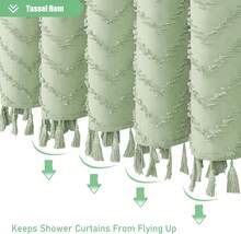 Stall Fabric Shower Curtain, 36x72 Inch Half Boho Tufted  Striped Small Cloth Bathroom Shower Curtains, Narrow Thick Waterproof Polyester Shower Curtain Set With 6 Hooks, Sage Green - Green - View 6