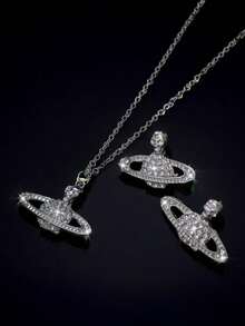 1 Set Classic Fashionable Elegant Crystal Inlaid Necklace & Earrings Jewelry Set - Silver - View 9
