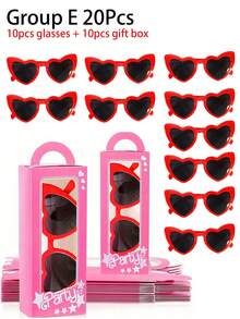 2-20pcs Themed Paired Glasses Gift Box: 10 Glasses And 10 Gift Boxes. Pink Princess Party, Birthday Party, 1st Birthday, Wedding Party. Party Casual Gifts, Easy To Assemble. - Multicolor - View 9