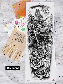 1 张超大全臂尺寸人体艺术临时纹身贴纸，适用于男士，花朵和马匹，尊贵的维京战士罗马领袖玫瑰图案，防水假袖纹身，持续 2-5 天，遮盖疤痕，可用于手臂手腕肩腿腰颈手胸部大腿手指，闺蜜情侣派对纹身 - 黑色 - 查看 4