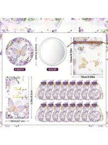 Set de 18/3 piezas con diseño de mariposa, espejo de mariposa púrpura con bolsa de organza y tarjeta de agradecimiento, regalos para fiestas, decoración central, regalos para amigos, recuerdos para bodas, baby shower, aniversarios y cumpleaños