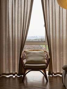 1 件蓝色亚麻薄纱窗帘，亚麻质地，带杆袋设计，适用于客厅和卧室 - 透明滤光窗帘