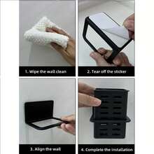 Soportes para pasta de dientes y cepillos de dientes de pared negros. Caja de almacenamiento para artículos de baño, teléfonos y controles de CA. Instalación sin rastro. - BLANCO - Ver 5