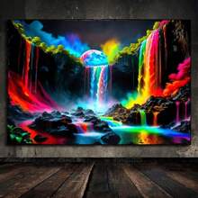 5D Volldiamantenmalset, Größe 70,0 x 50,01 cm, enthält DIY-Rund-Acryl-Diamantenmosaik-Kunst, farbenfrohe Wasserfall-Landschaft-Stickerei, Kreuzstich-Handwerk und Diamantenmalerei-Wanddekorations-Zubehör.