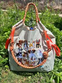 全新精美刺绣十二狗图案手提包，配有肩带，时尚百搭斜挎包，适合女士 - 彩色 - 查看 1