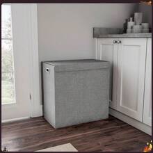 Two-Sided Fabric Laundry Hamper With Lid And Handles, Gray - Multicolor - View 1