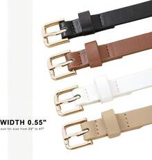 4 Pack Women Belts Jeans Dress Thin Waist Belt Ladies With Gold 0.55 Width, 2025 Style - C_黑色+米色+棕色+白色 - 查看 6