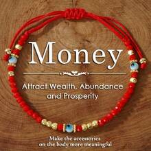 Boho Red Crystal Beaded Bracelet With Gold Accents And Blue Evil Eye - Attracts Wealth, Ideal Gift For Friends And Family, Elegant Vintage Style, All Season Charm - Red - View 1