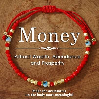 Pulsera bohemia con cuentas de cristal rojo, acentos dorados y ojo azul del mal - Atrae la riqueza, regalo ideal para amigos y familiares, estilo vintage elegante, encanto para todas las temporadas