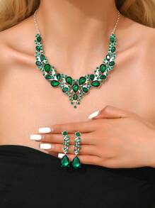 1 Paar Ohrringe + 1 Halskette elegantes Schmuckset mit eingelegtem schwarzem Zirkonia, Symbol für Schönheit und Eleganz, Partyaccessoires