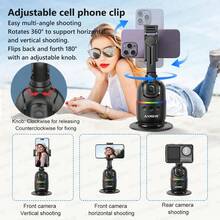 AI Smartphone Gimbal Stabilizer, 360° Auto Face Tracking Desktop Follow Tripod Stand, Suitable For Camera, Action Camera, With Remote Control And Dual Fill Lights - Black - View 6