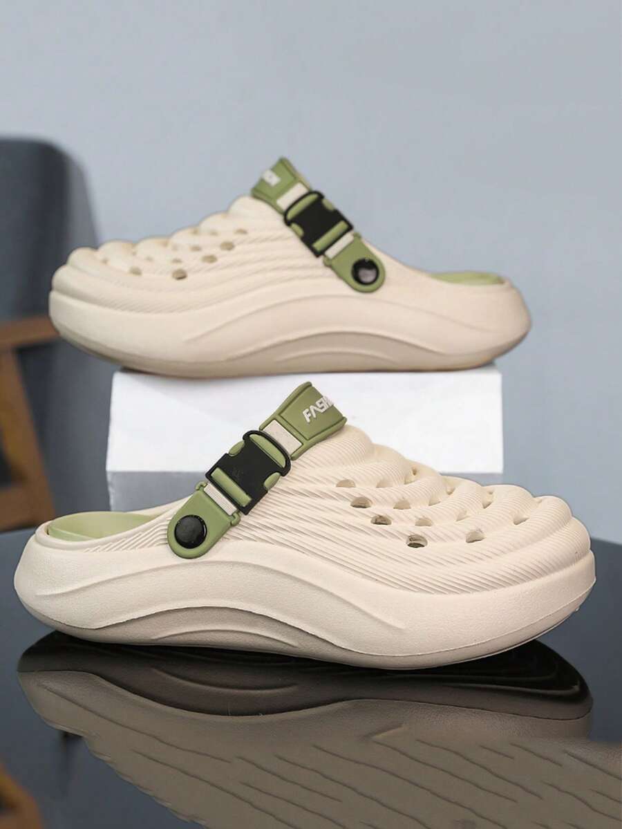 男士厚底防滑透气镂空一脚蹬凉鞋，舒适穿着一整个夏天 - 卡綠 - 查看 1