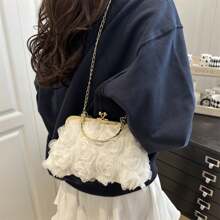 Women's Evening Clutch Purse Elegant Flowers Formal Handbag With Chain Strap For Wedding Cocktail Party