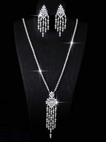 2PCS Luxury Jewelry Set, Elegant Tassel Necklace And Earrings Jewelry Set, Perfect For Party, Banquet And Women Gift, Jewelry Box