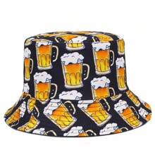 1pc Outdoor Party Beer Print Double Sided Outdoor Gathering Travel Holiday Bucket Hat, Sun Protection Beach Hat